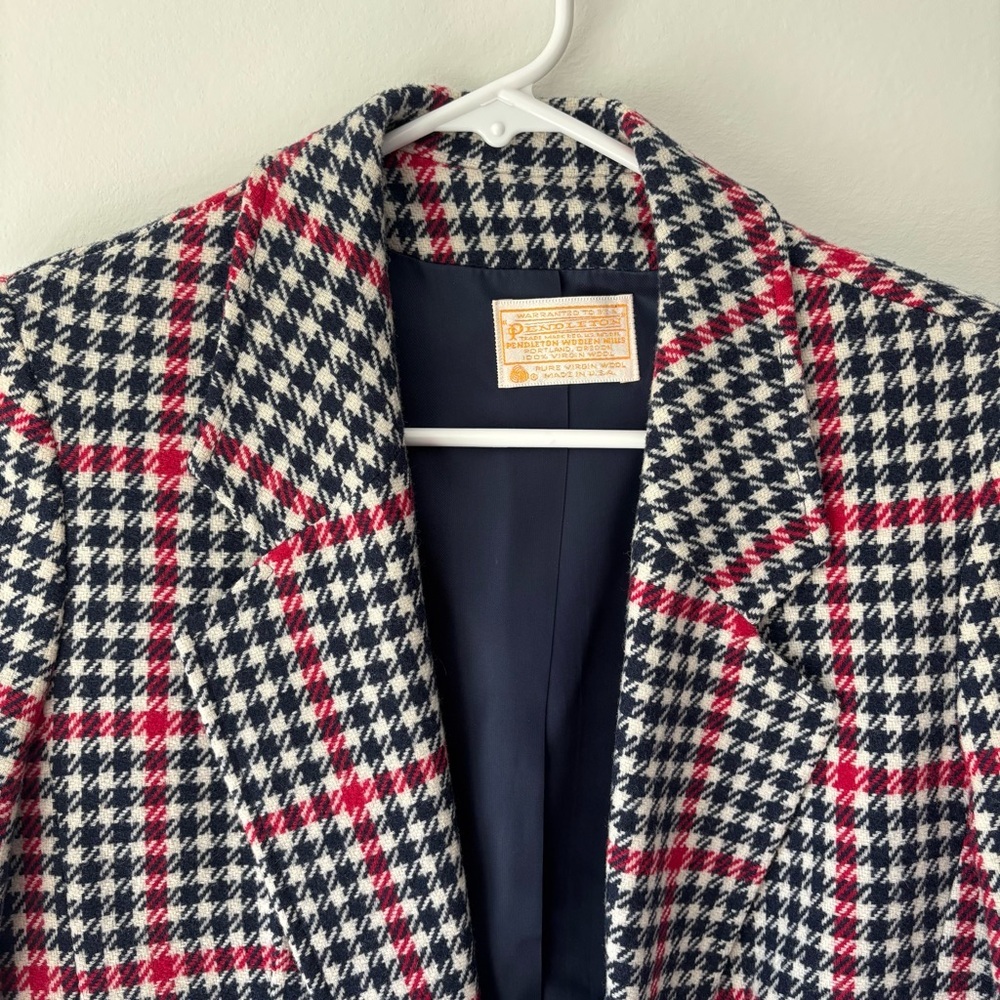 Pendleton 100% Virgin Wool Houndstooth Blazer Blu… - image 2